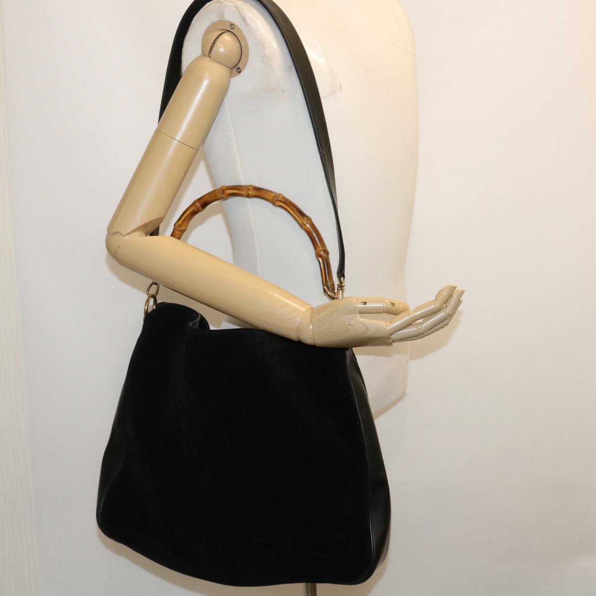 GUCCI Bamboo Shoulder Bag Leather Suede Brown ki1821