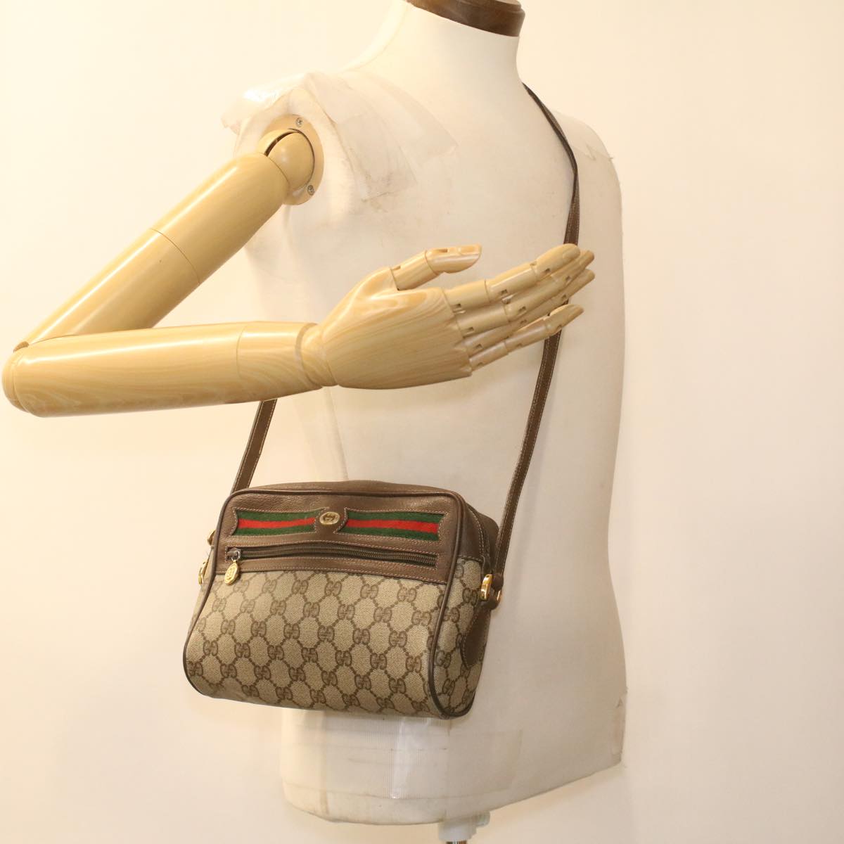 GUCCI GG Canvas Web Sherry Line Shoulder Bag Beige Red 119.02.087 ki2741