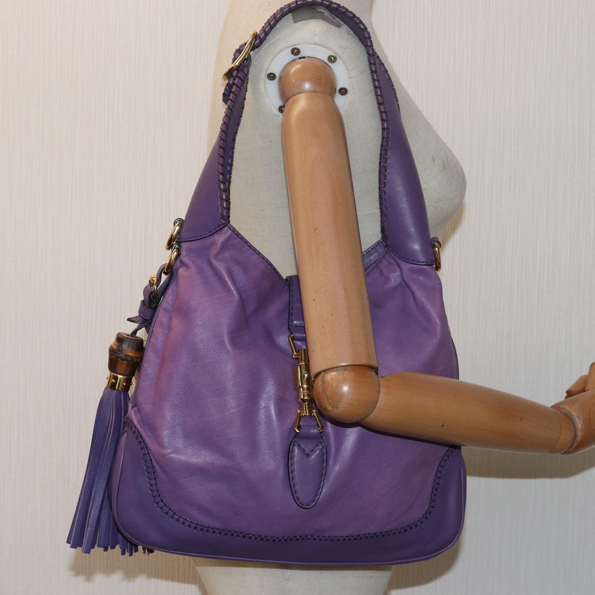 GUCCI Jackie Shoulder Bag Leather 2way Purple 219725 ki4655