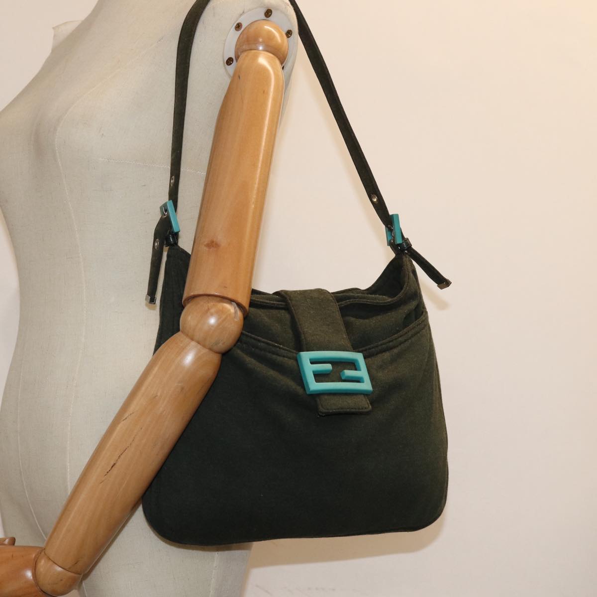 FENDI Mamma Baguette Shoulder Bag Cotton Green mr306