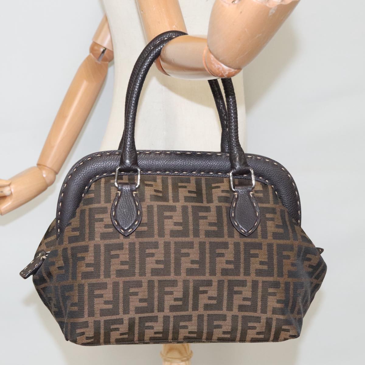 FENDI Zucca Canvas Hand Bag Brown Black 8BN123 mr719