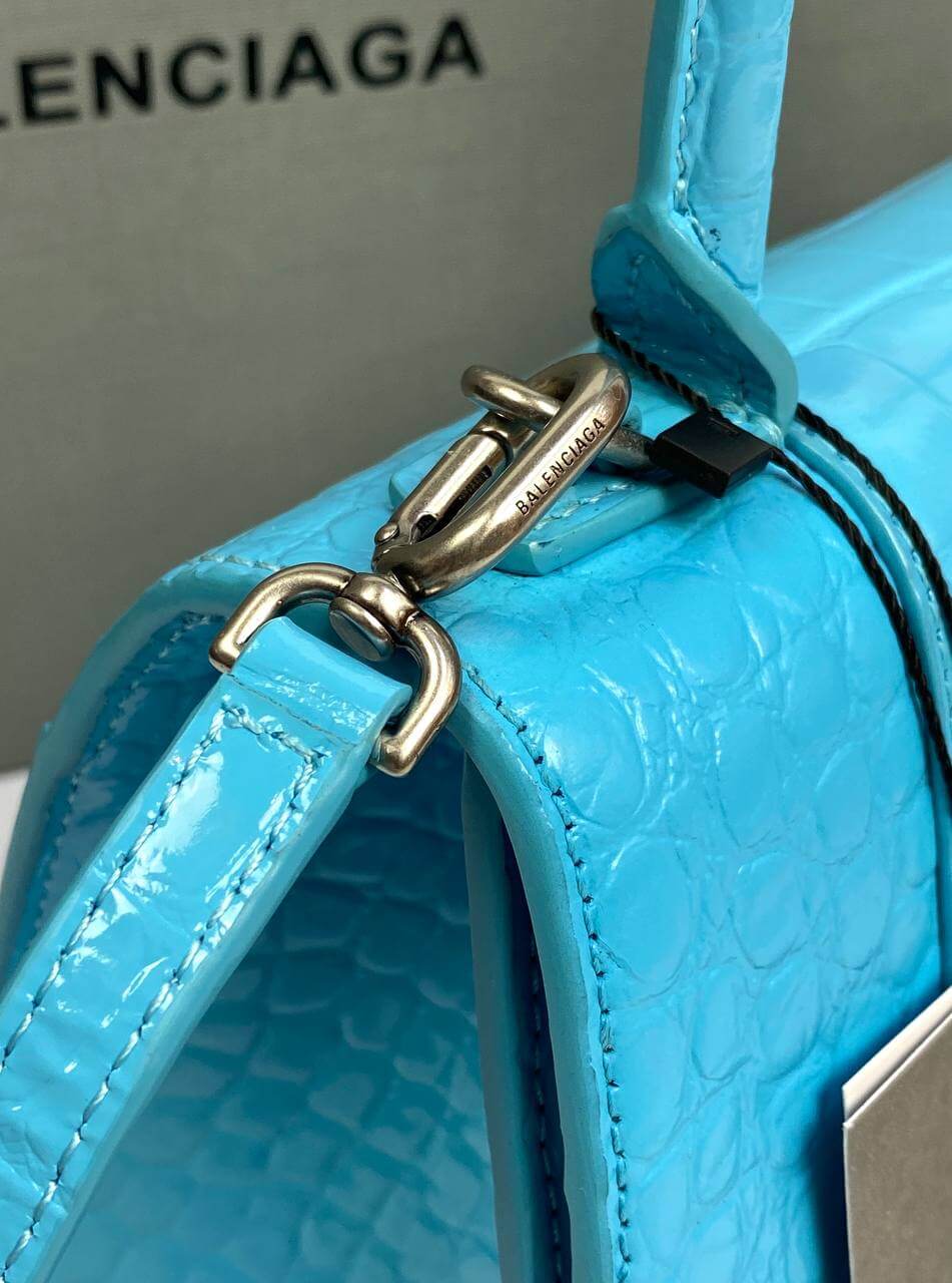 Balenciaga Hourglass croc-effect leather cross-body bag Blue