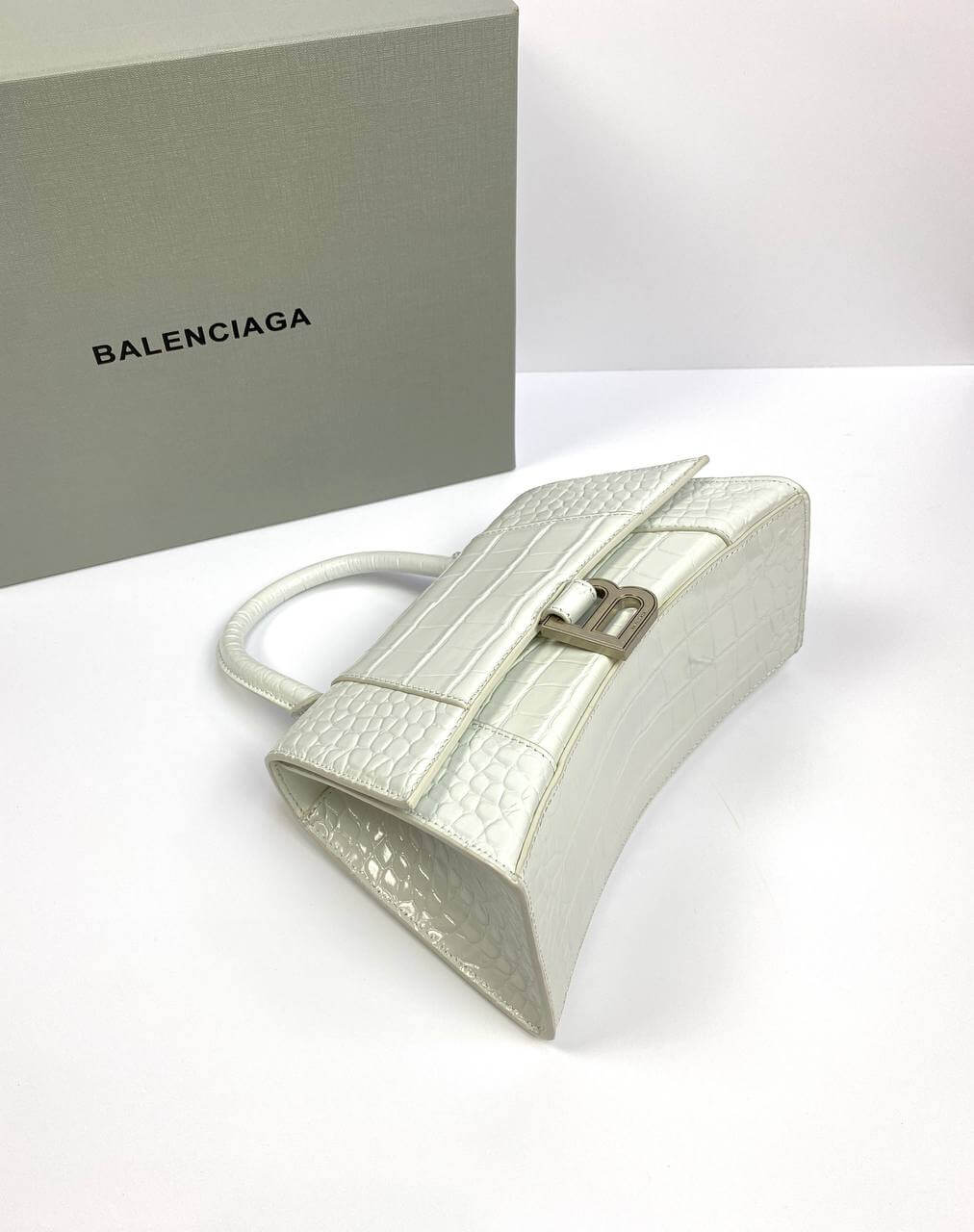 Balenciaga Hourglass croc-effect leather cross-body bag white