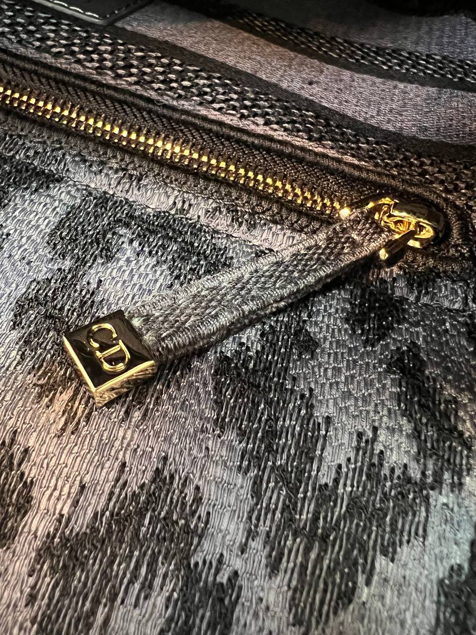 MEDIUM LADY D-LITE BAG Black Mizza embroidery