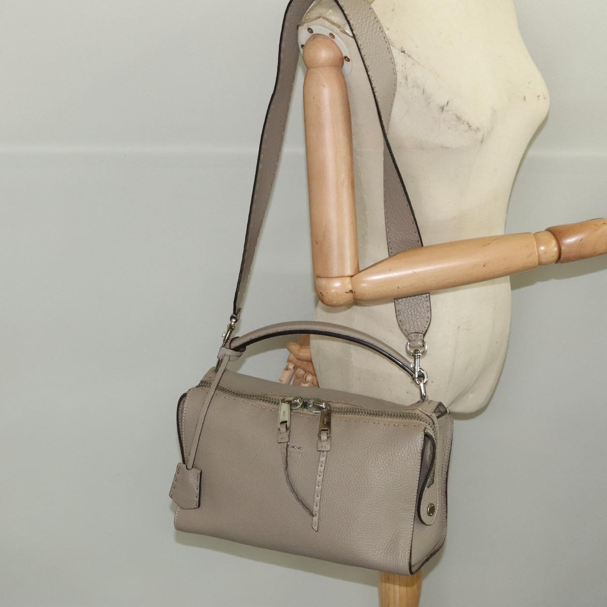 FENDI Hand Bag Leather 2way Gray Silver PP053