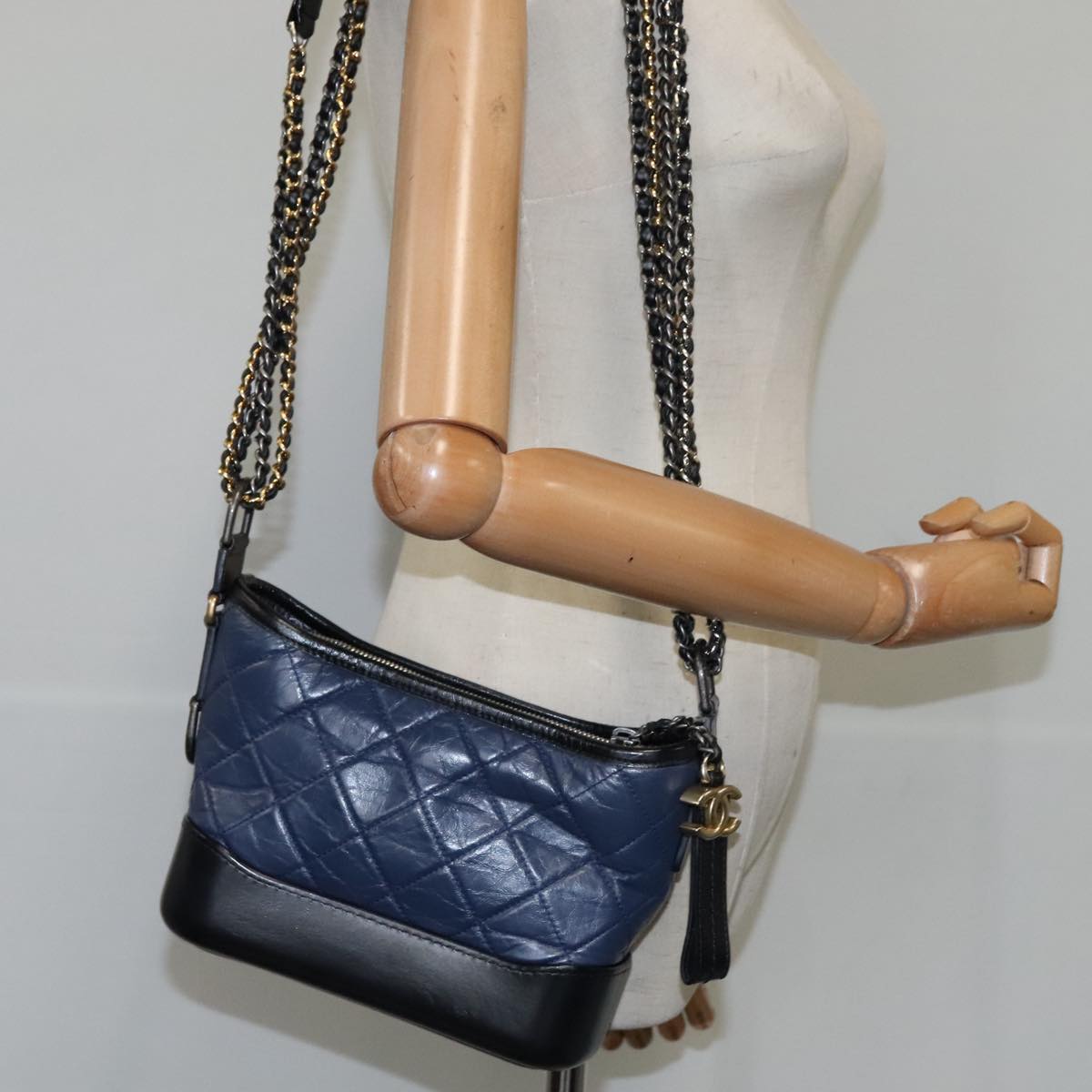 CHANEL Matelasse Chain Shoulder Bag Lamb Skin Blue CC PP130
