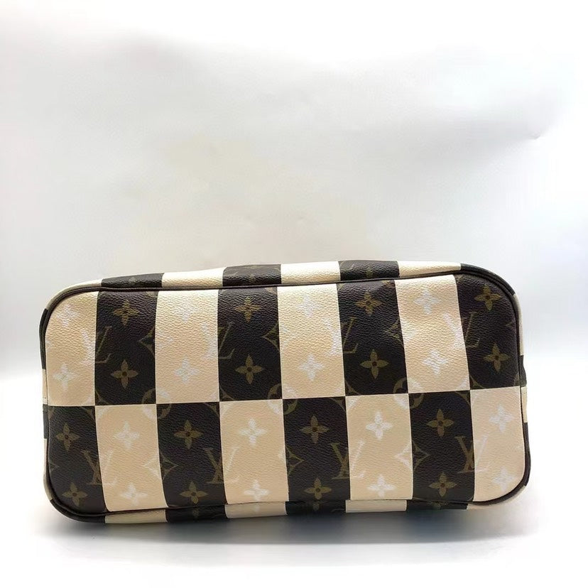 Louis Vuitton Neverfull MM Monogram Canvas Striped Tote Bag Brown Beige