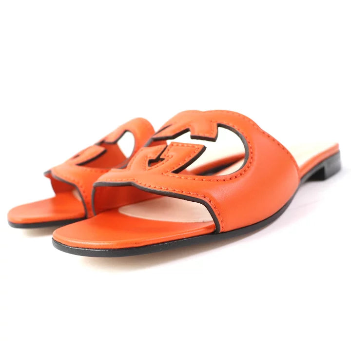 Gucci Orange Leather Slide Sandals - Size 36