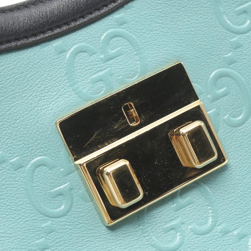 Gucci GG Small 2WAY Leather Handbag Light Blue Navy