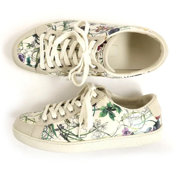 Gucci Ace Floral Print Sneakers White Size 5.5 G