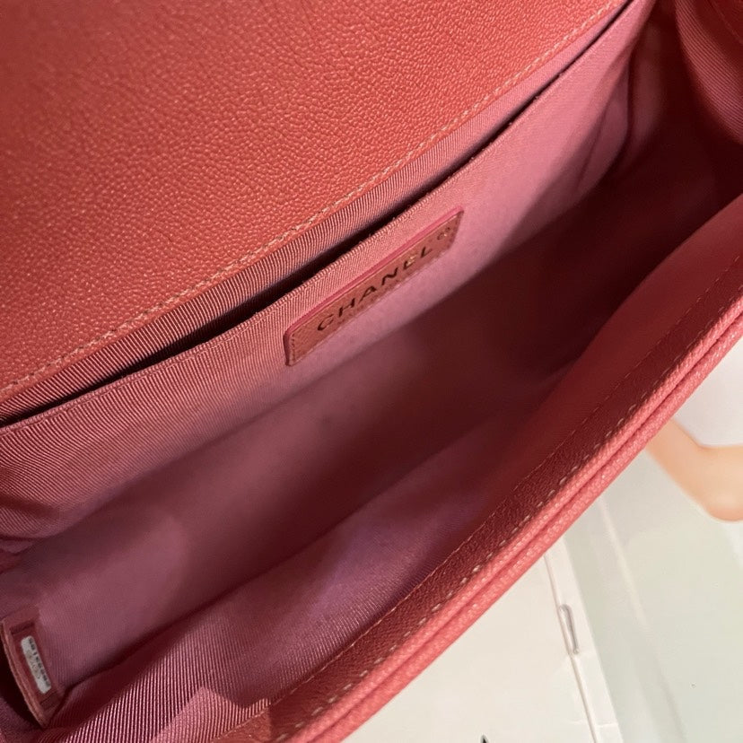 Chanel Nude Pink Litchi V Pattern Medium Leboy 25cm Bag