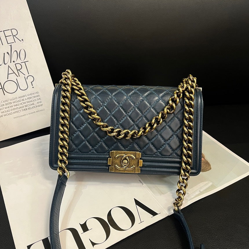 Chanel Blue Gold Medium Leboy Bag 25cm