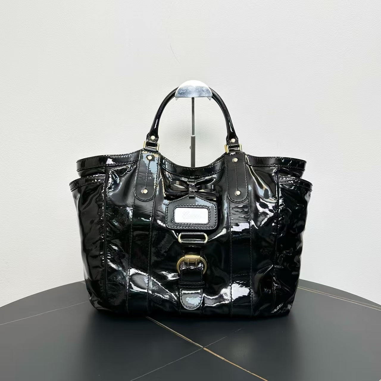 Gucci Black Patent Leather Medium Tote Bag