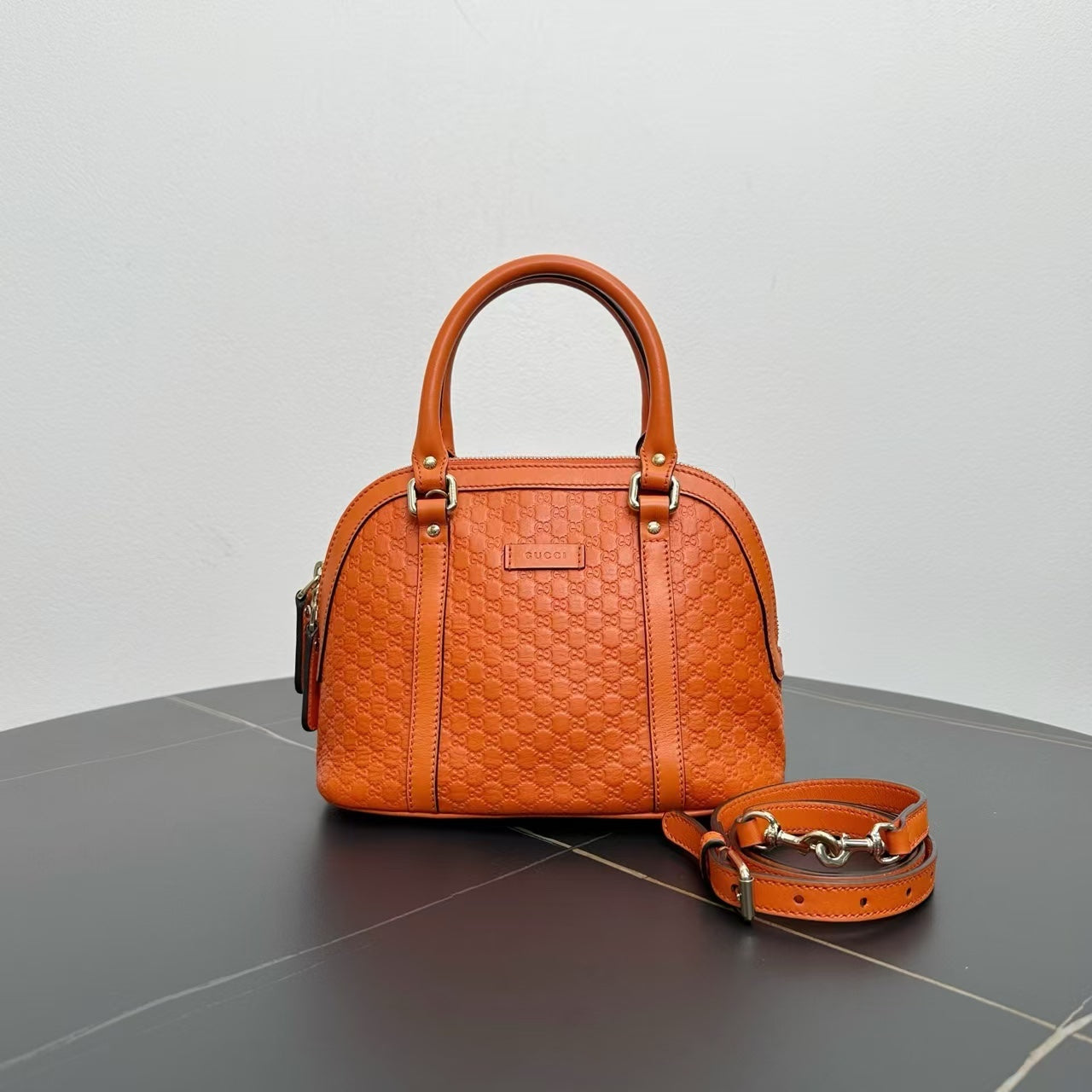Gucci Orange Leather Dome Satchel Bag