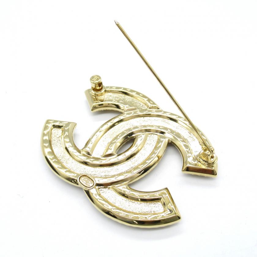Chanel Coco Mark Gold Plated Clear Stone Brooch