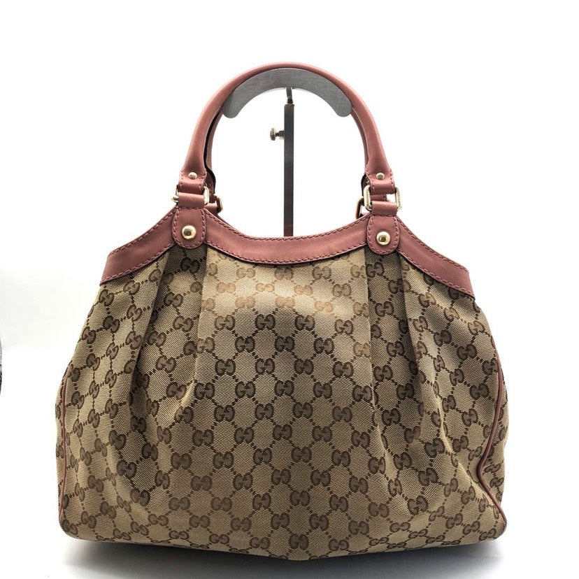 Gucci Beige Monogram Canvas Leather Tote Bag 34x26x16cm
