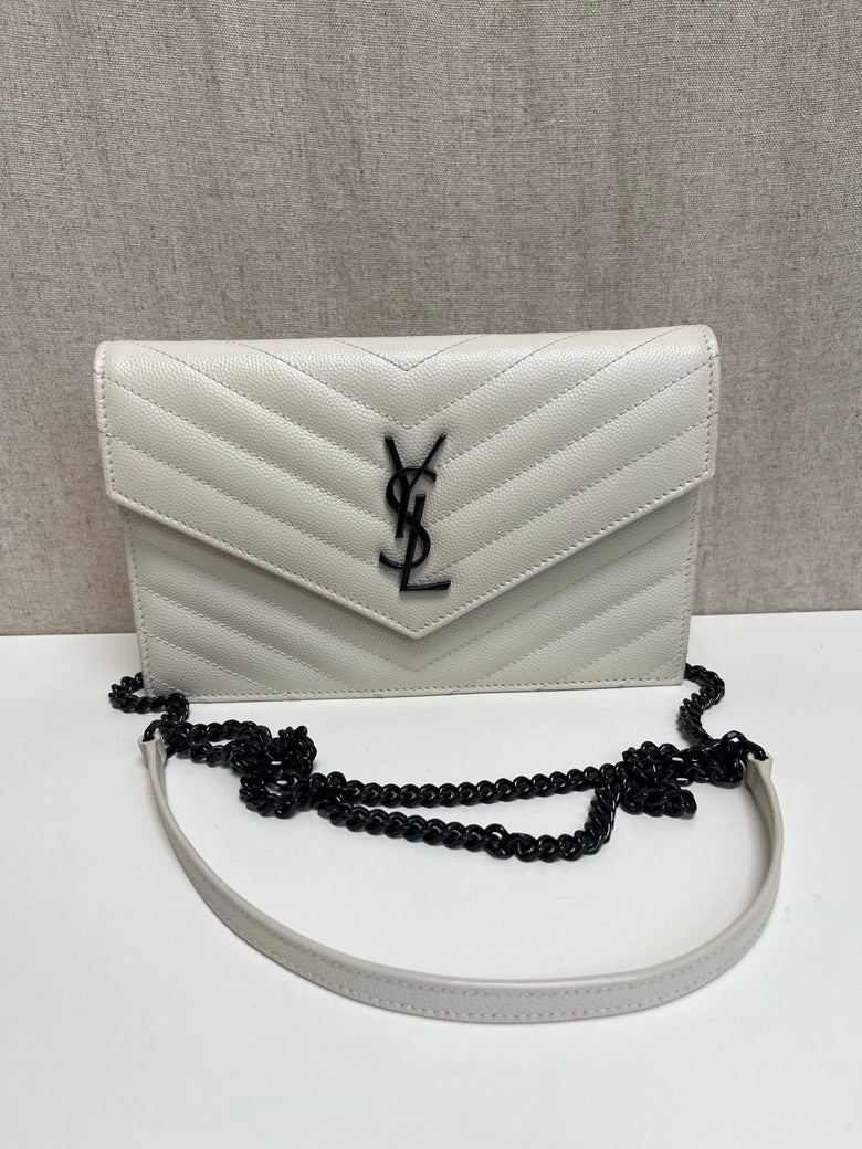 Saint Laurent Envelope WOC Blanc Leather Bag