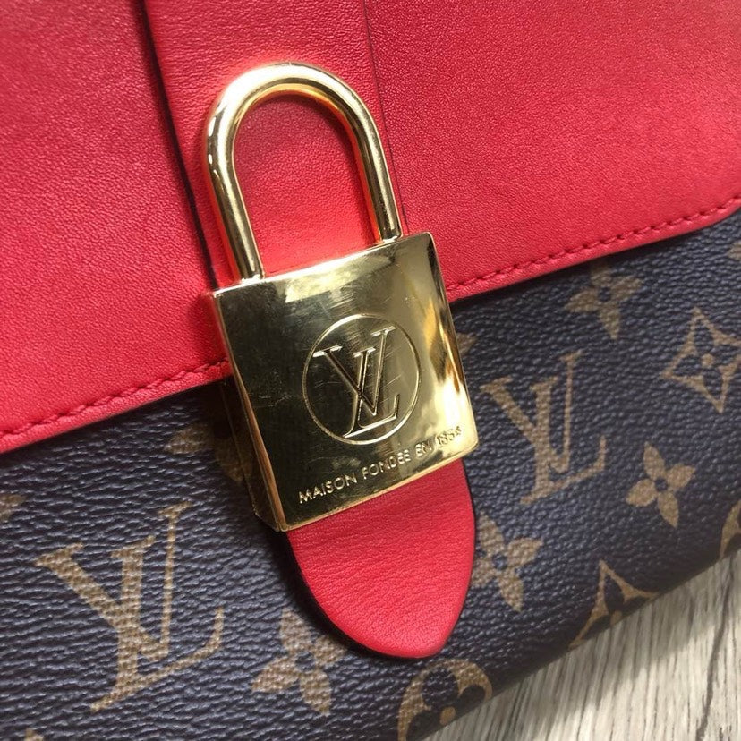Louis Vuitton Lock Me Monogram Canvas Red Leather Handbag