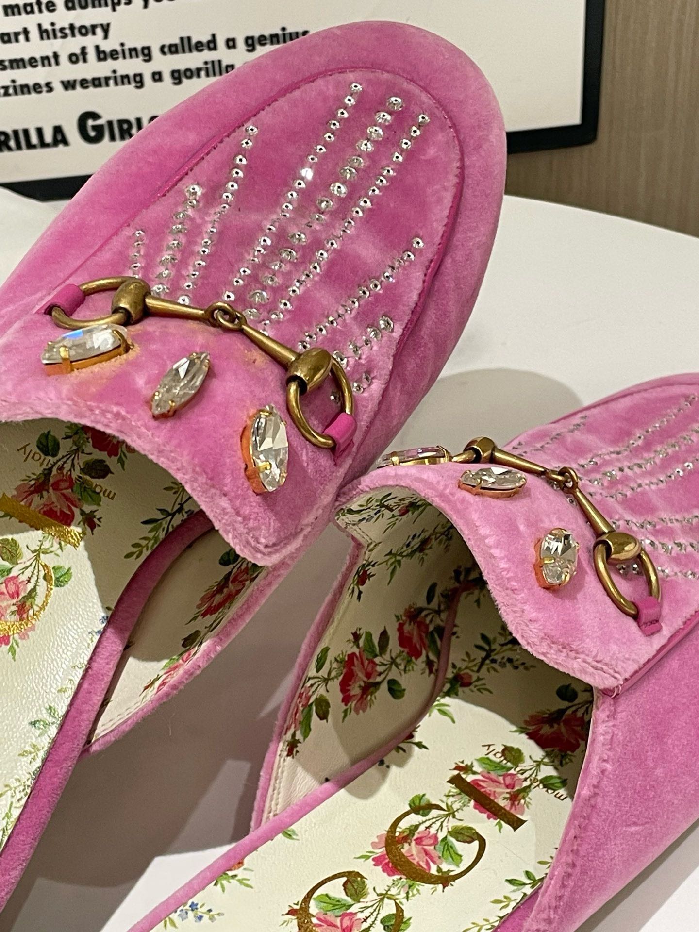 Gucci Horsebit Pink Velvet Slippers Size 38