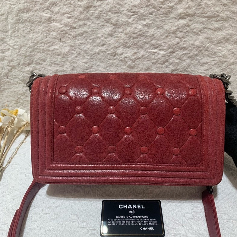 Chanel Burgundy Quilted Leather LeBoy Bag Small
