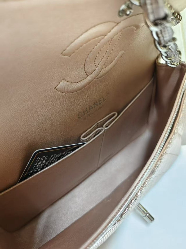 Chanel Silver Metallic Quilted Flap Bag Medium
