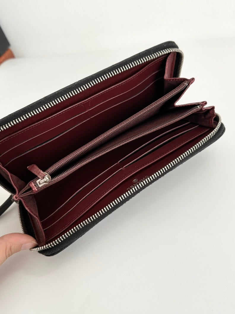 Chanel Black Quilted Leather Zip Around Wallet