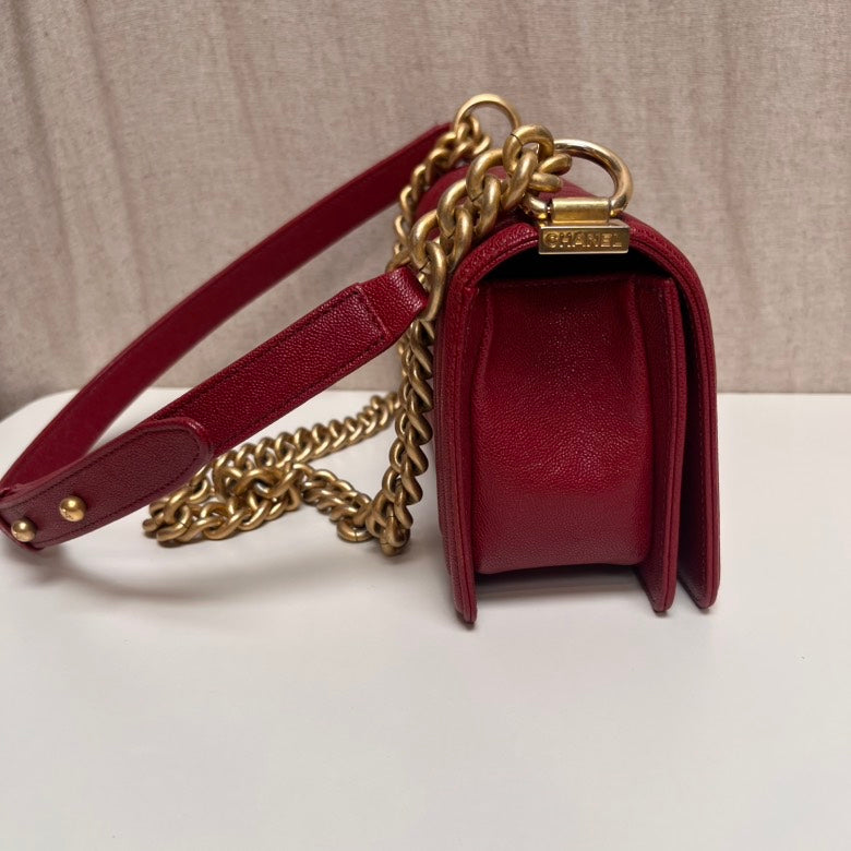 Chanel Leboy Small Red Leather Chevron Quilted Bag