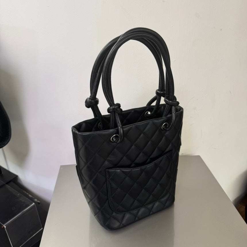 Chanel Cambon Black Quilted Leather Tote Bag Medium