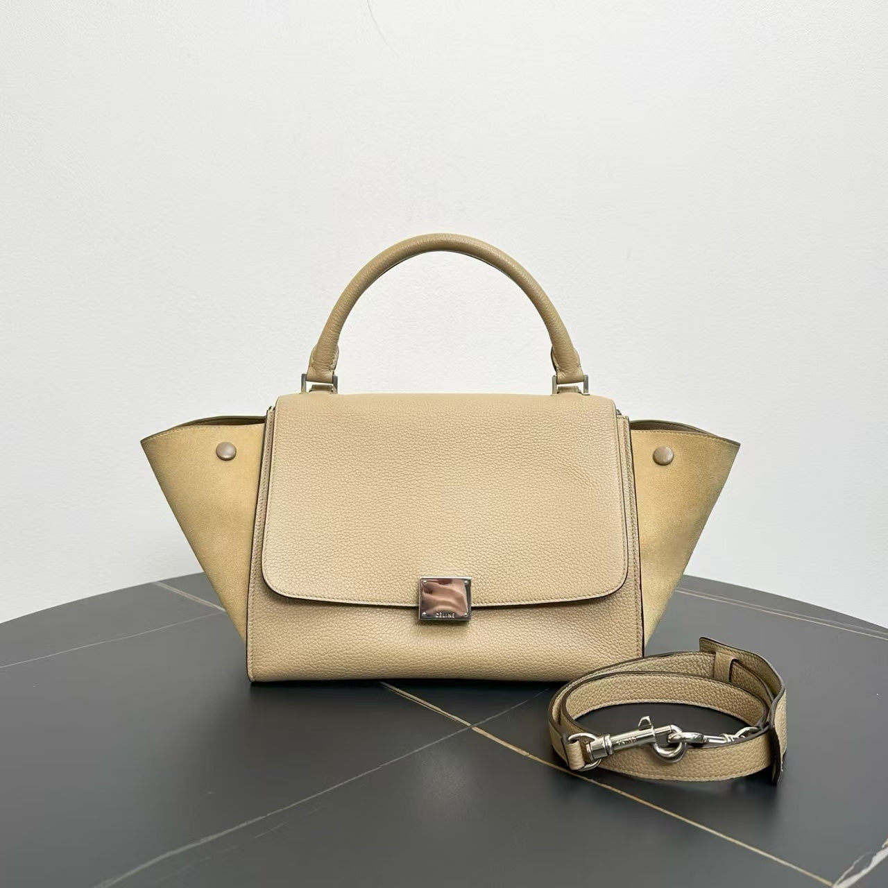 Celine Trapeze Beige Leather Two-Way Bag