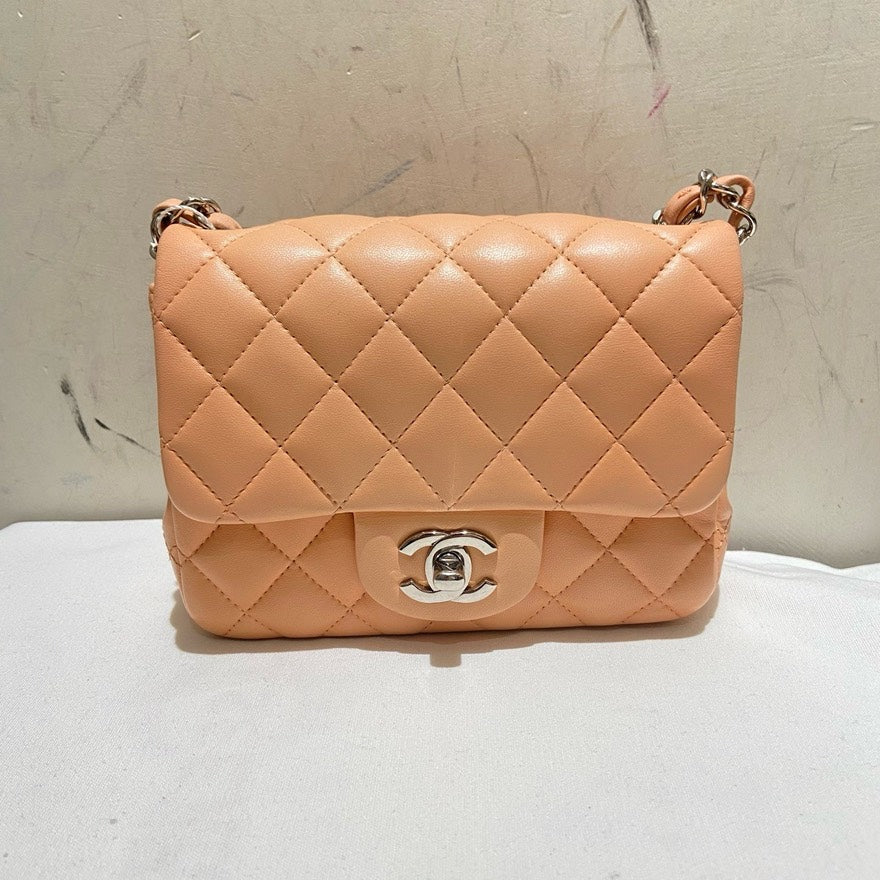 Chanel Classic Flap Pink Leather Shoulder Bag with Card