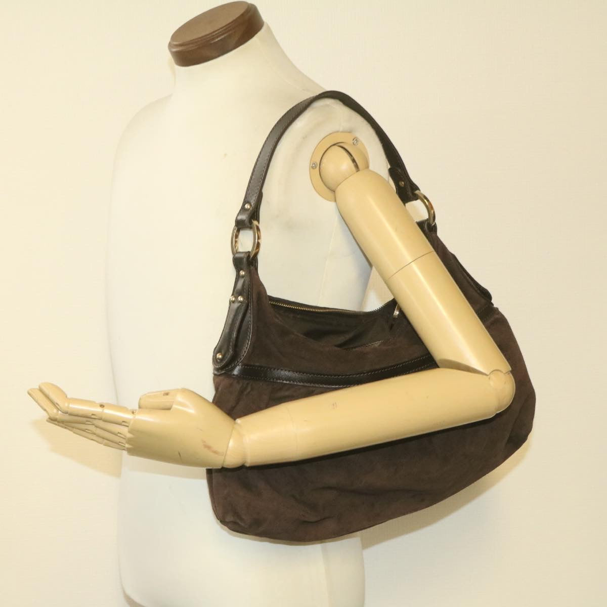 FENDI Suede Shoulder Bag Brown rd1906