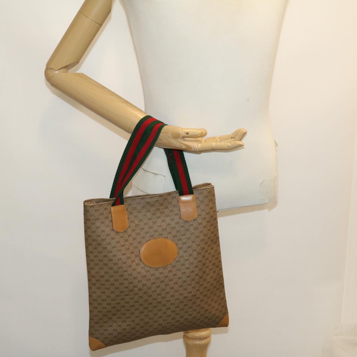GUCCI Micro GG Canvas Web Sherry Line Tote Bag Beige Red 02371300 rd2676