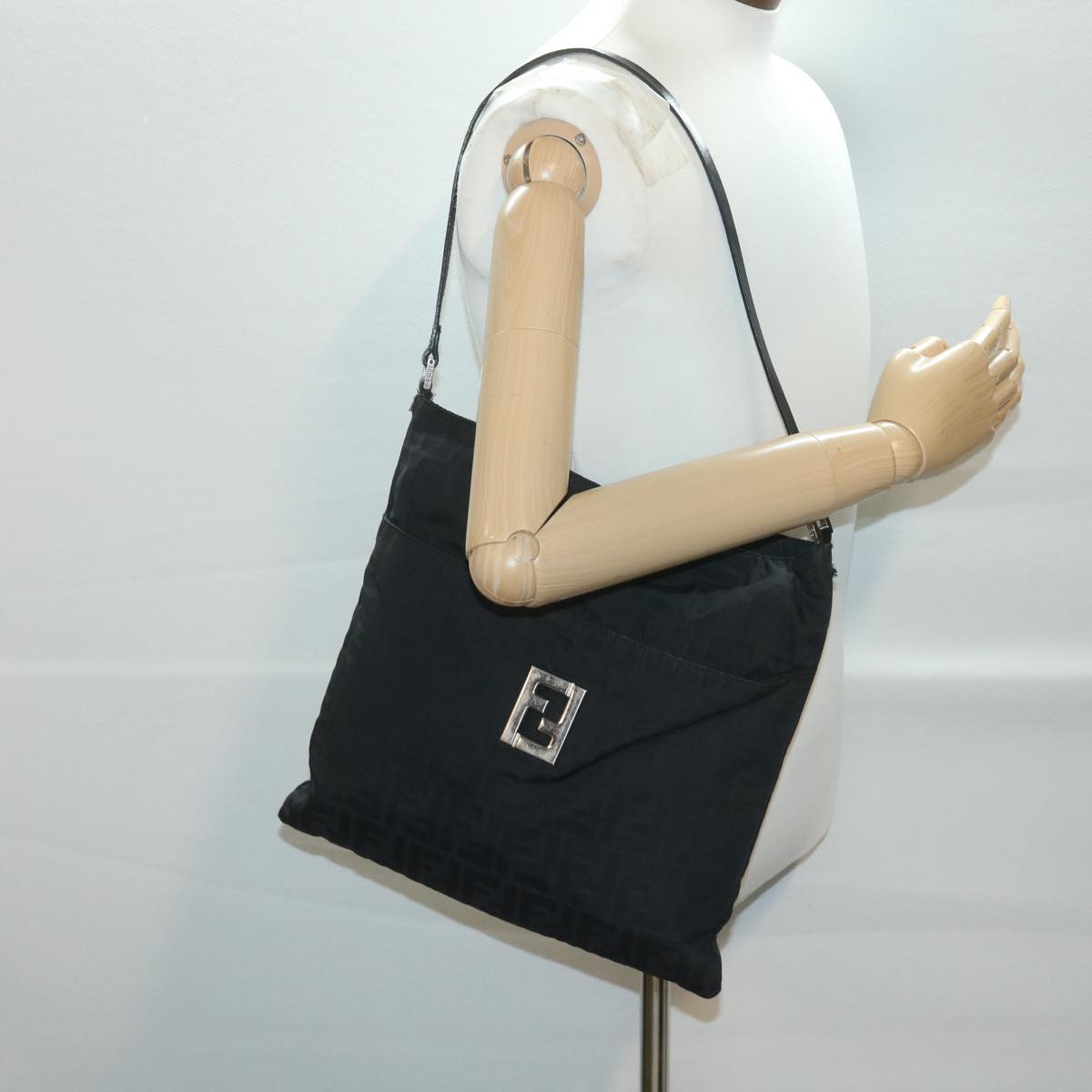 FENDI Zucca Canvas Shoulder Bag Nylon Black rd4345
