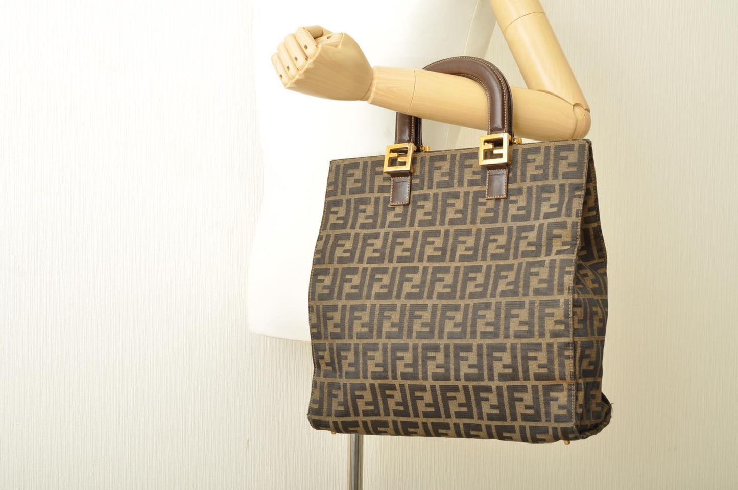 FENDI Zucca Canvas Hand Bag Nylon Black Brown am1722s
