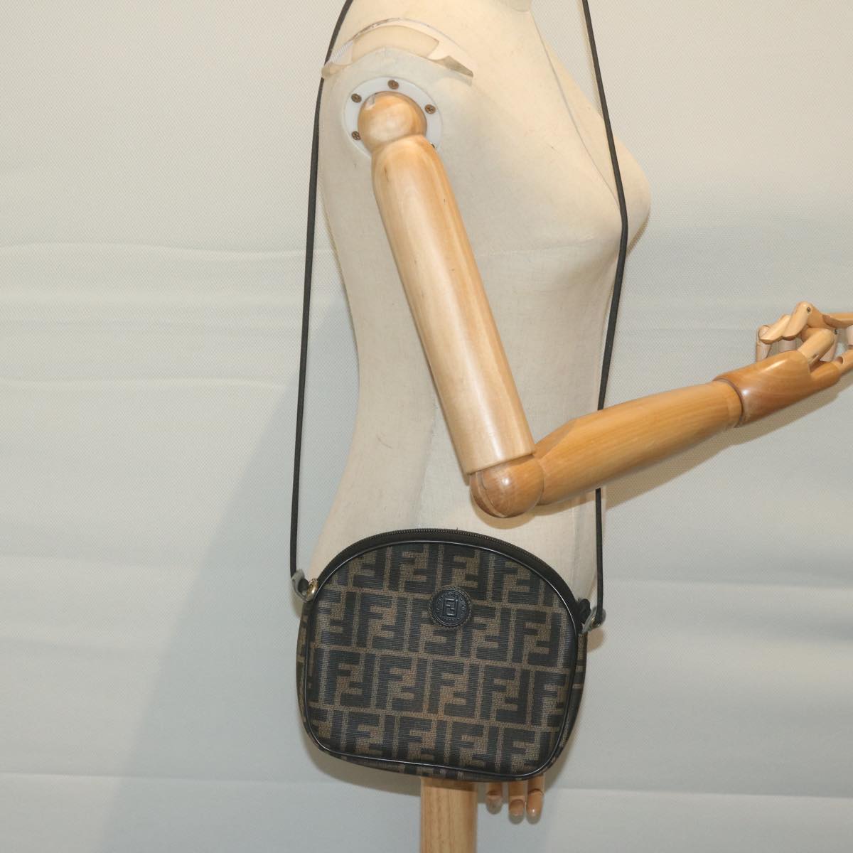 FENDI Zucca Canvas Shoulder Bag Brown Black th4549