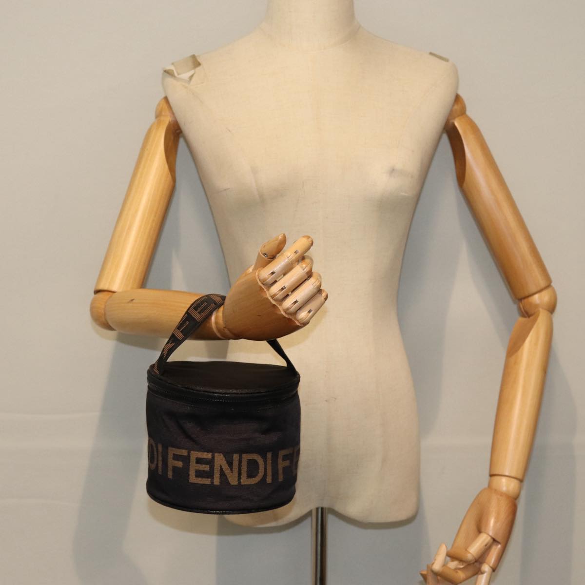 FENDI Hand Bag Canvas Brown Black yb646