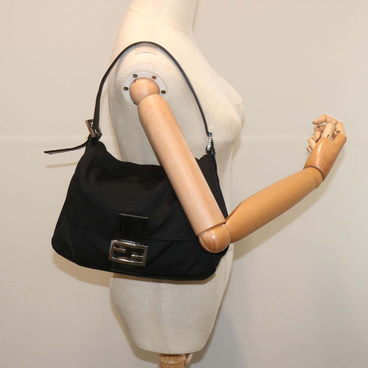 FENDI Mamma Baguette Shoulder Bag Nylon Black