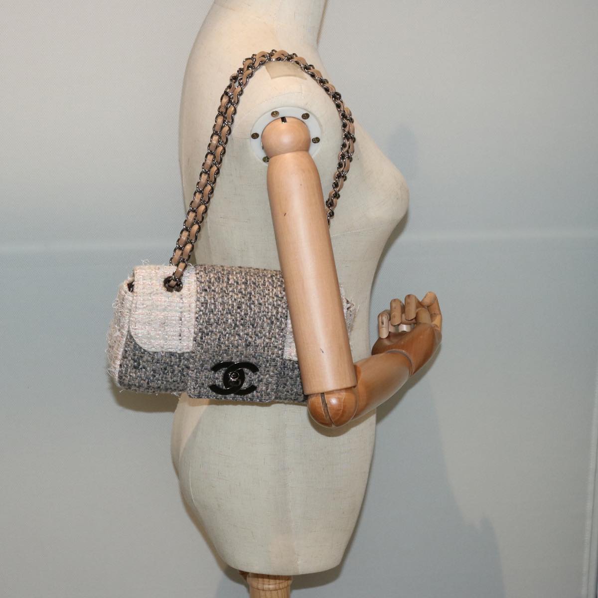 CHANEL Turn Lock Chain COCO Mark Shoulder Bag tweed Pink CC yk12015A