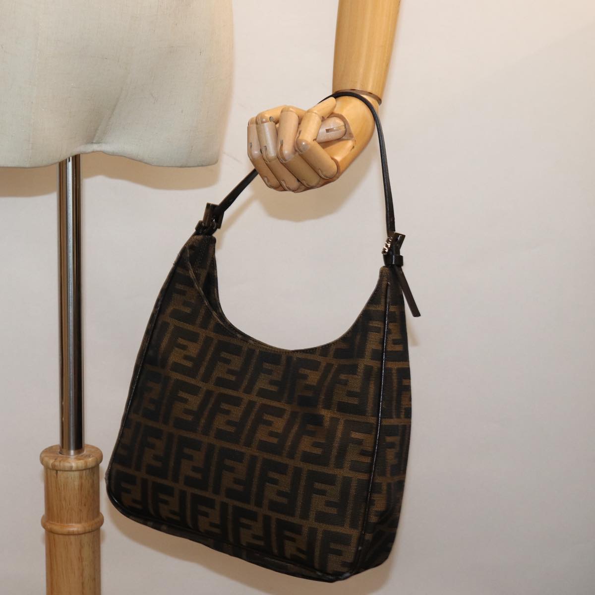 FENDI Zucca Canvas Hand Bag Brown Black yk12507