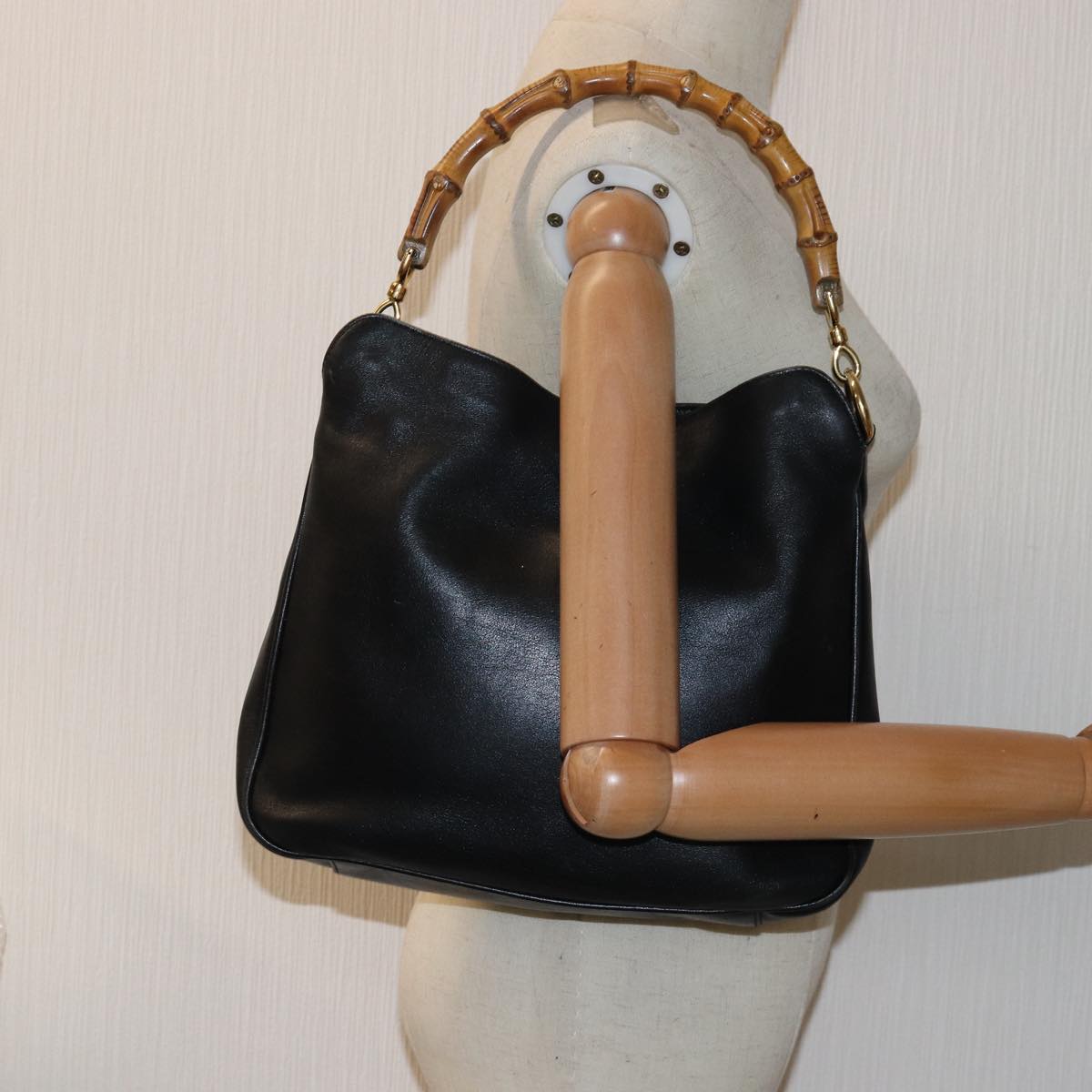 GUCCI Hand Bag Leather Black yk12824