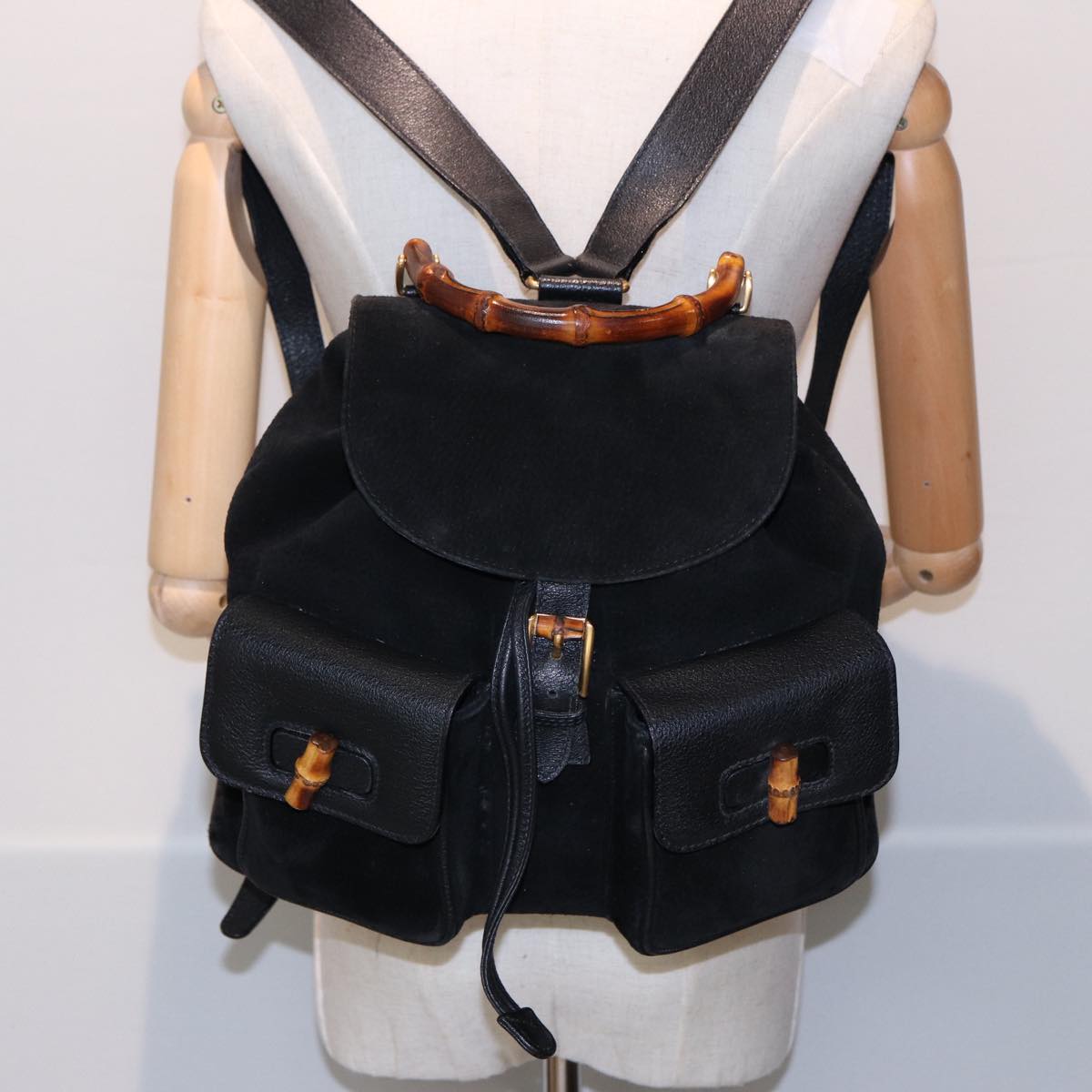GUCCI Bamboo Shoulder Bag Suede Black 003 2058 0016 yk13089