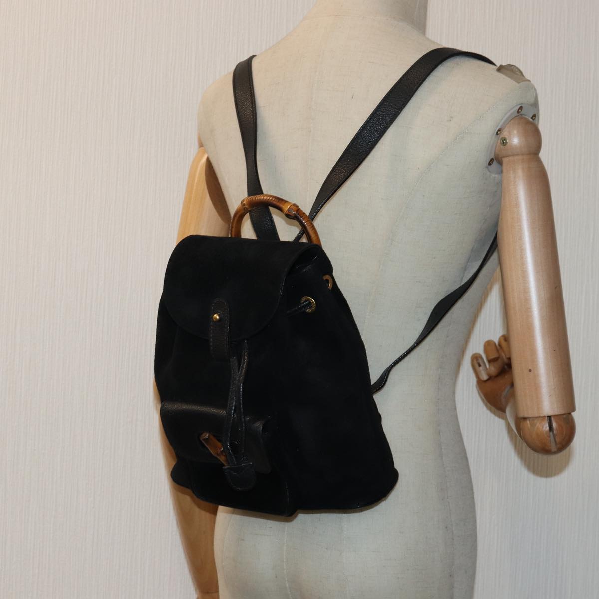 GUCCI Bamboo Backpack Suede Black 003 1956 0030 yk13819