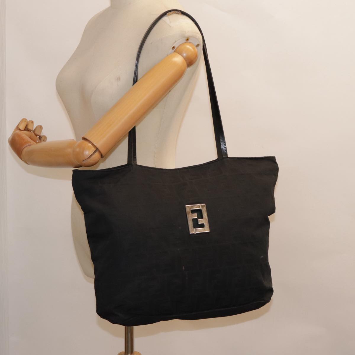 FENDI Zucca Canvas Tote Bag Silver Black yk15009