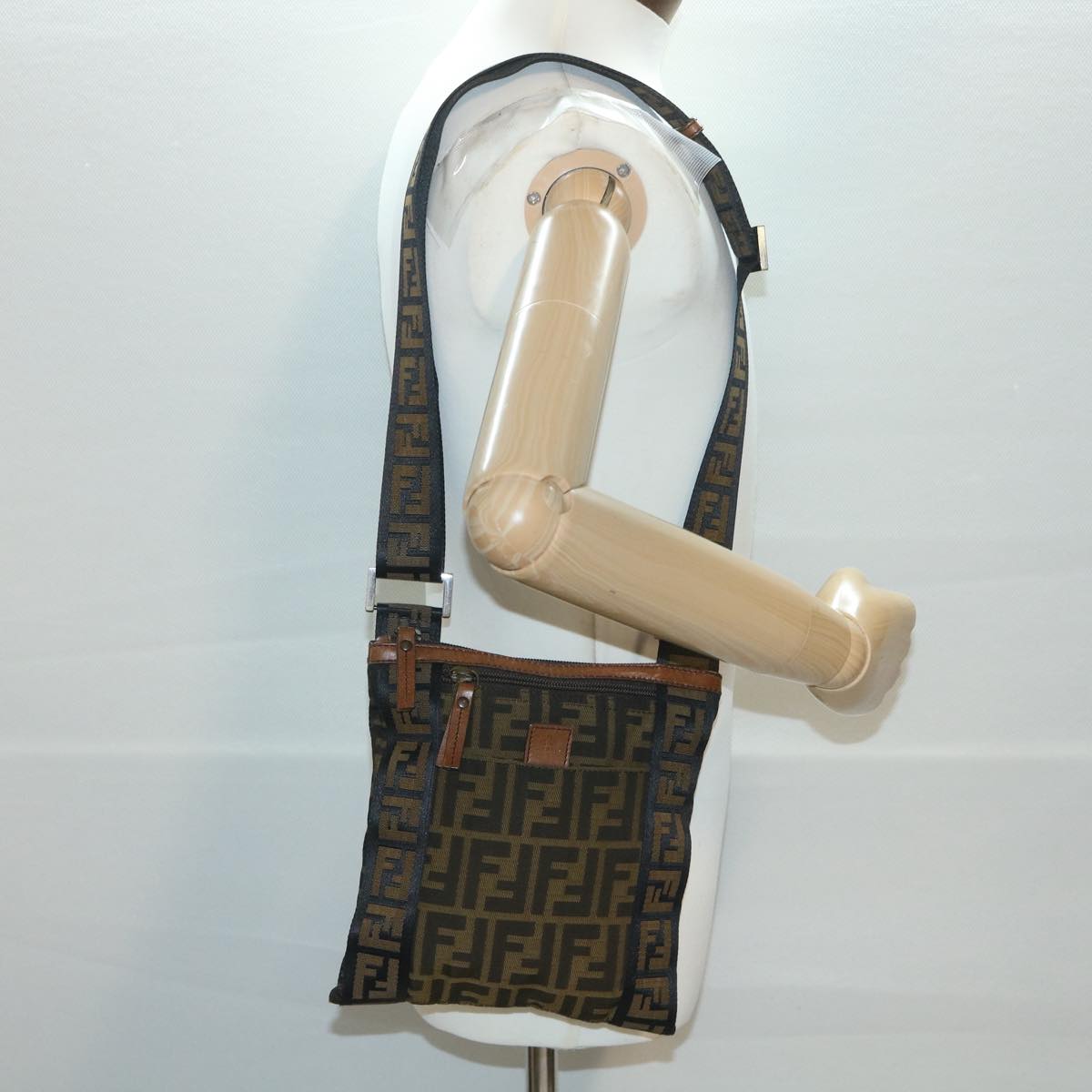 FENDI Zucca Canvas Shoulder Bag Nylon Brown yk6092