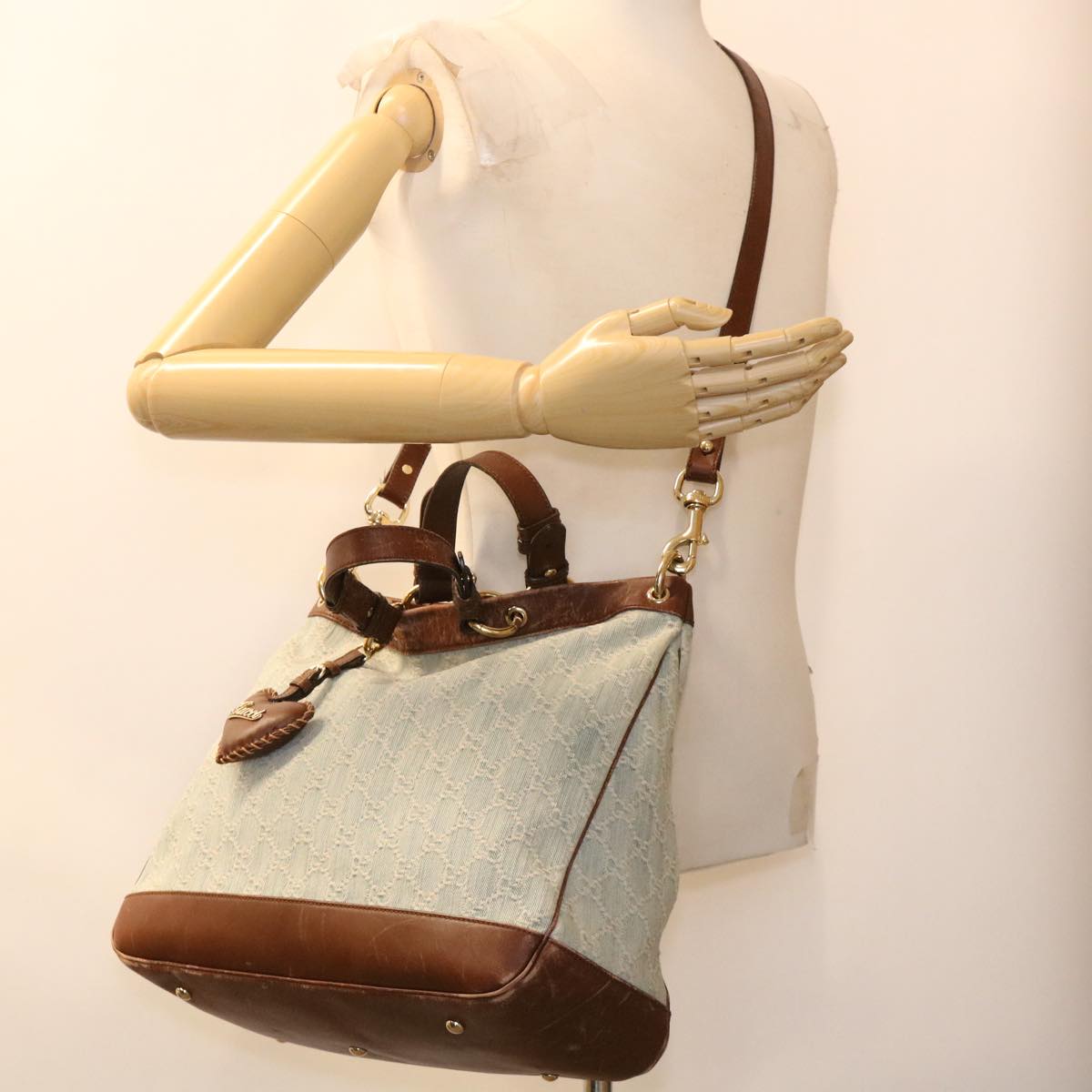 GUCCI GG Canvas Hand Bag 2way Blue 282342 yk6270