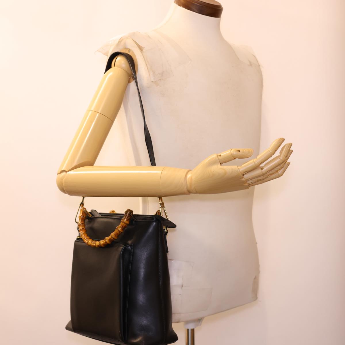 GUCCI Bamboo Hand Bag Leather 2way Black 000.2265.0581 yk6460