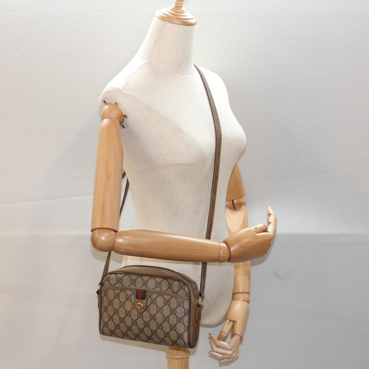 GUCCI GG Canvas Web Sherry Line Shoulder Bag Beige Red 116.02.089 yk8283