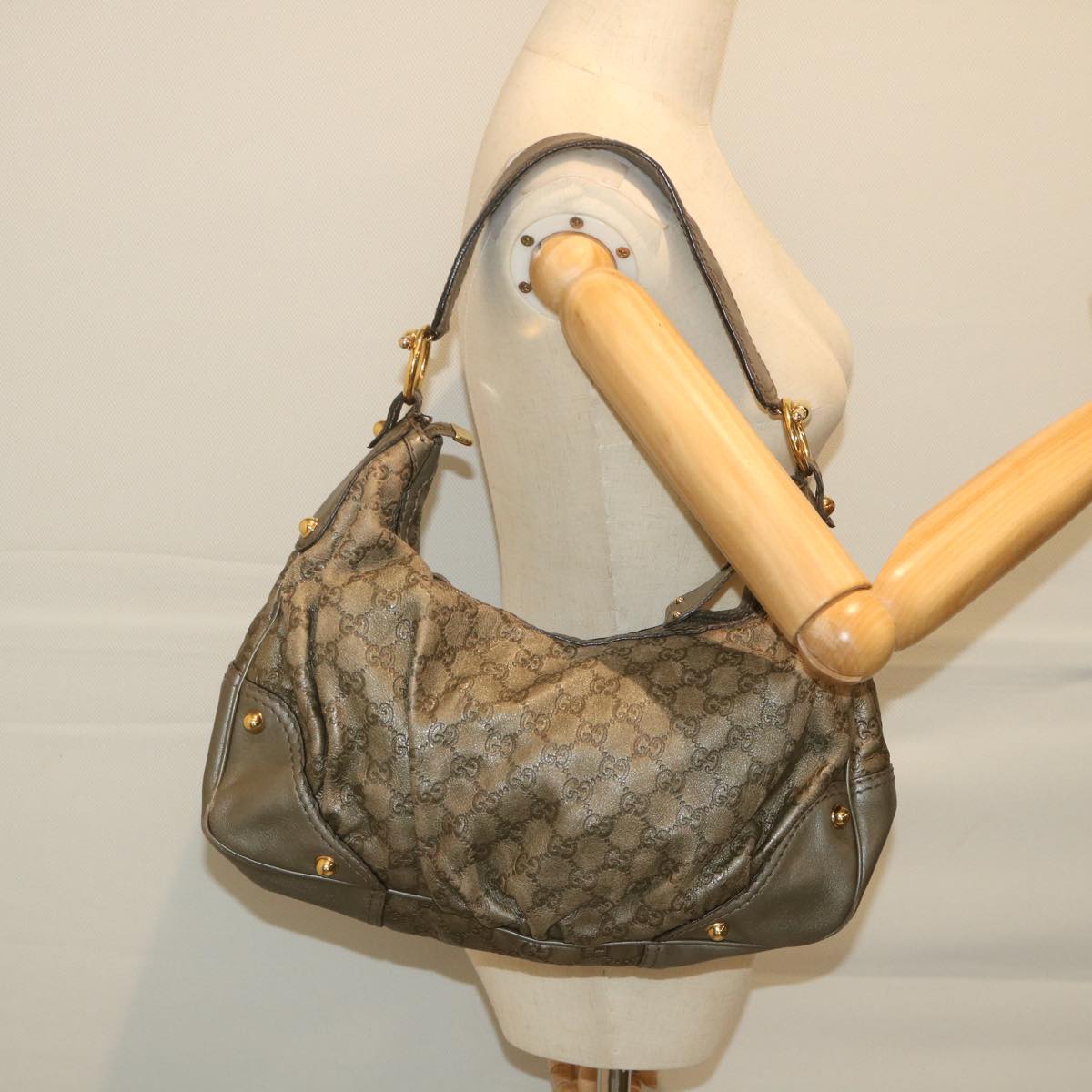 GUCCI Guccissima GG Canvas Shoulder Bag Leather Brown 211966 yk9084