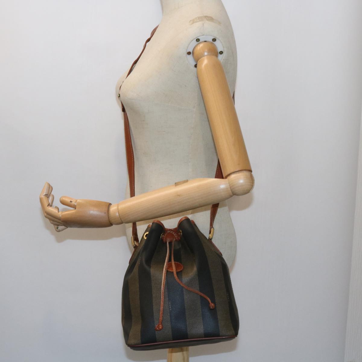 FENDI Pecan Canvas Shoulder Bag Black Brown yk9185