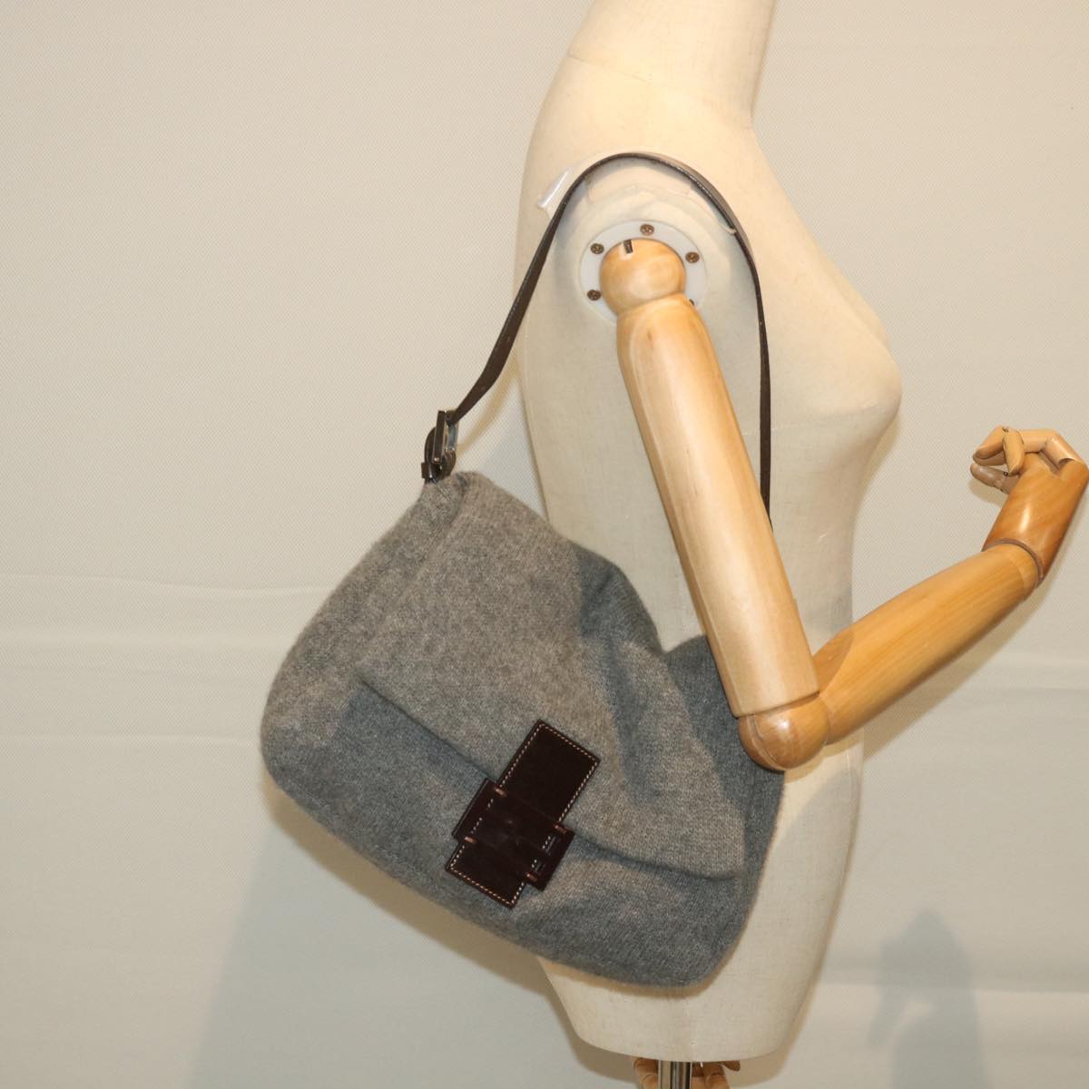 FENDI Mamma Baguette Shoulder Bag Wool Gray 2354 26325 099 yk9247